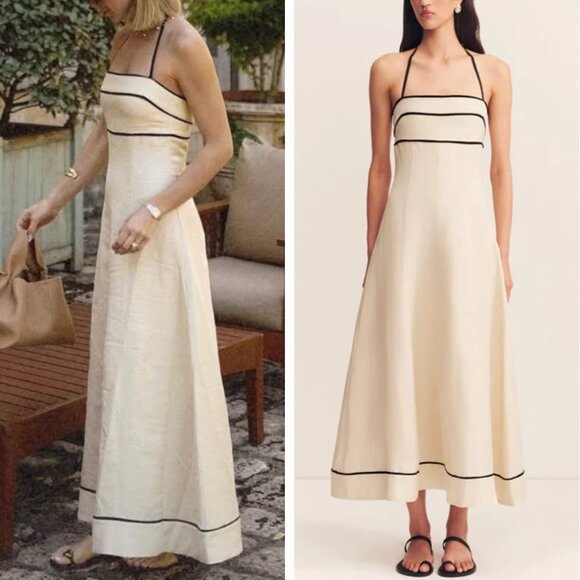 Shona Joy Dresses & Skirts - Shona Joy Billie Contrast Panelled Midi Dress Sz4 Ecru Black Halter Cocktail